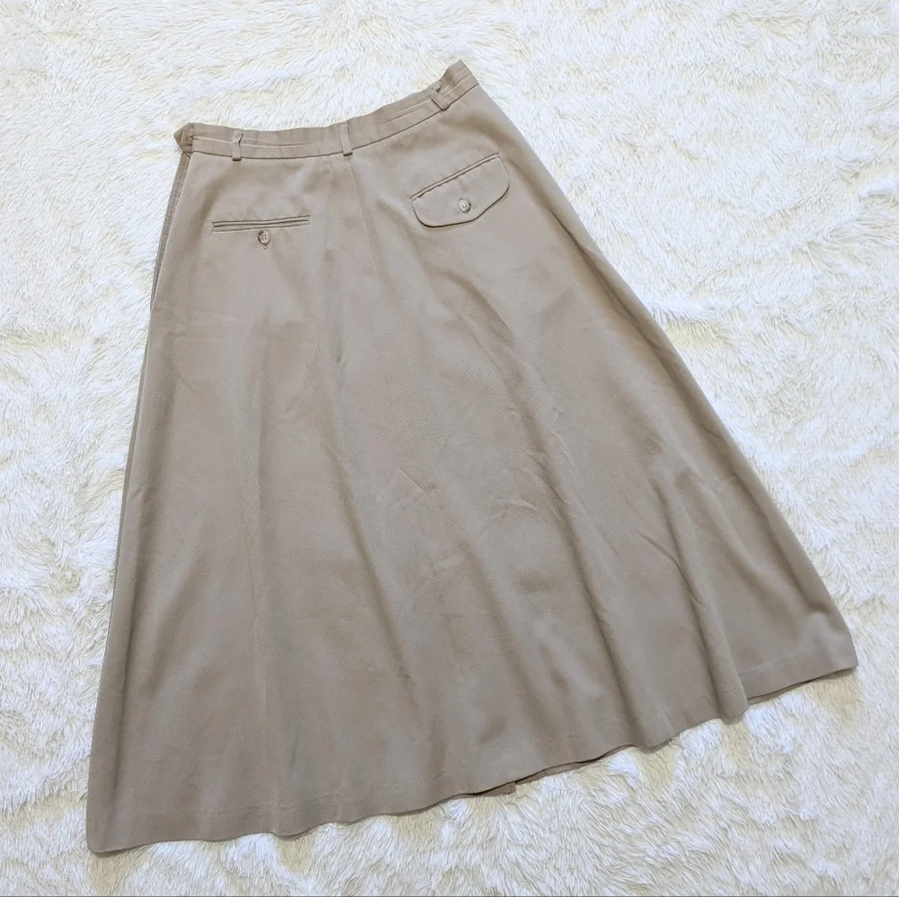 90s Vintage Ralph Lauren 100% Wool Inverted Pleat Pocket Midi Skirt - Picture 5 of 10